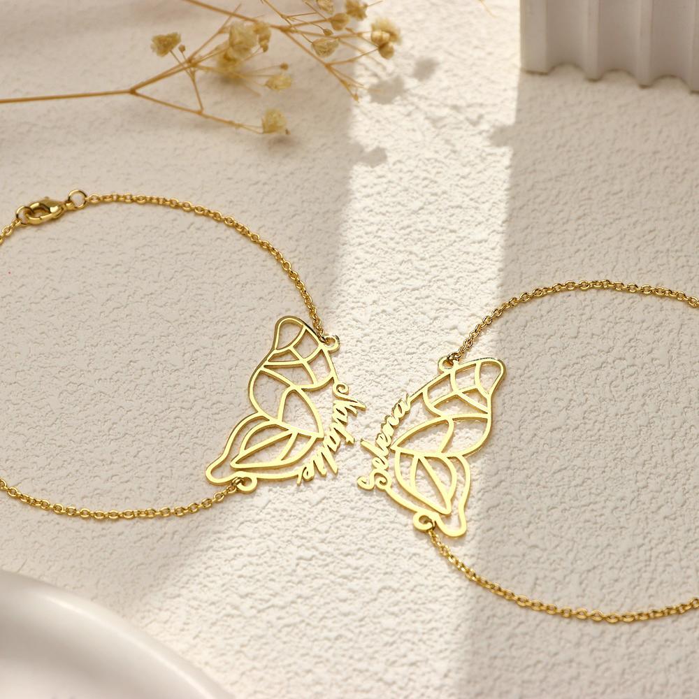 Nom Personnalisé Deux Bracelets Papillon Cadeau De Couple Romantique - votrecollierprenomfr