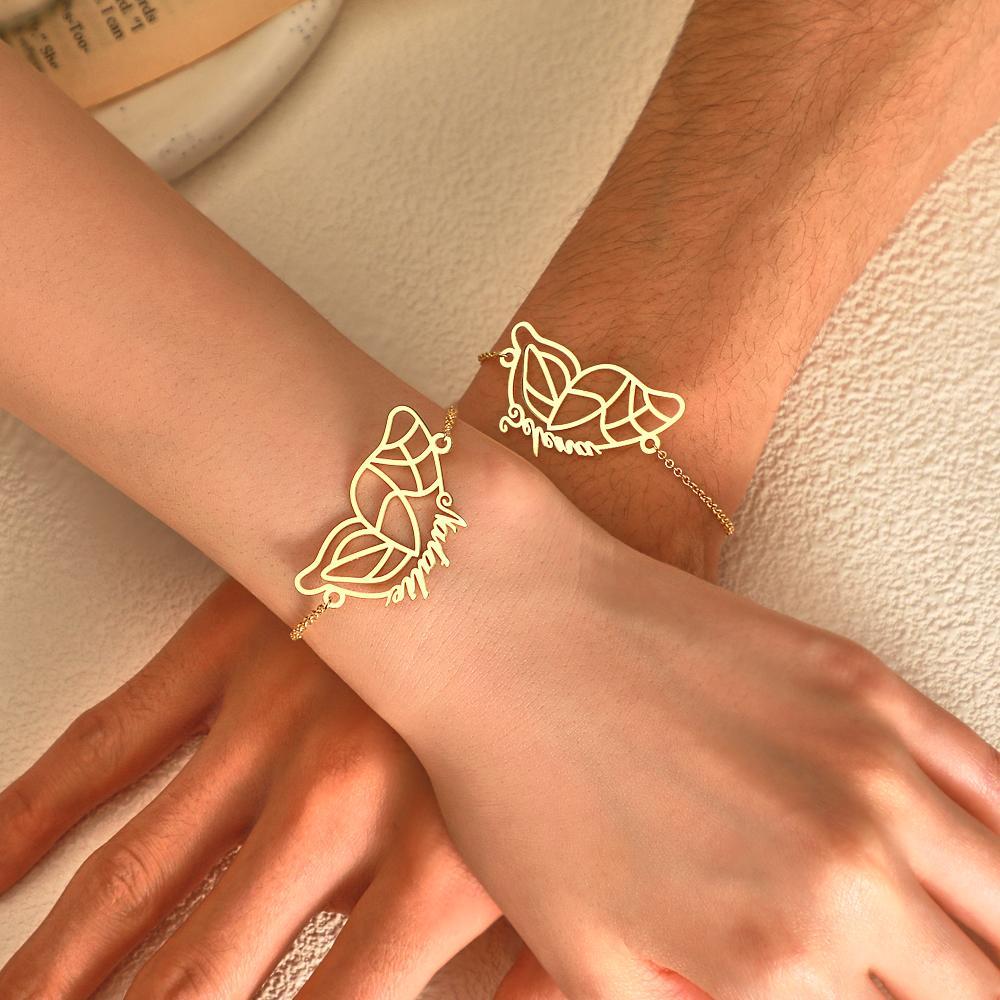 Nom Personnalisé Deux Bracelets Papillon Cadeau De Couple Romantique - votrecollierprenomfr