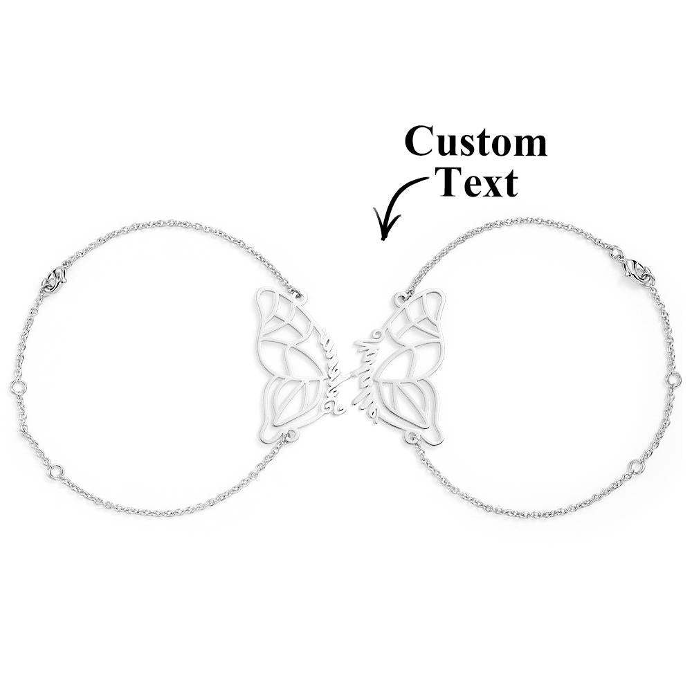 Nom Personnalisé Deux Bracelets Papillon Cadeau De Couple Romantique - votrecollierprenomfr