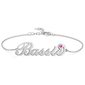 Personalized Birthday Gift Name Bracelet with Custom Birthstone Platinum Plated Silver
