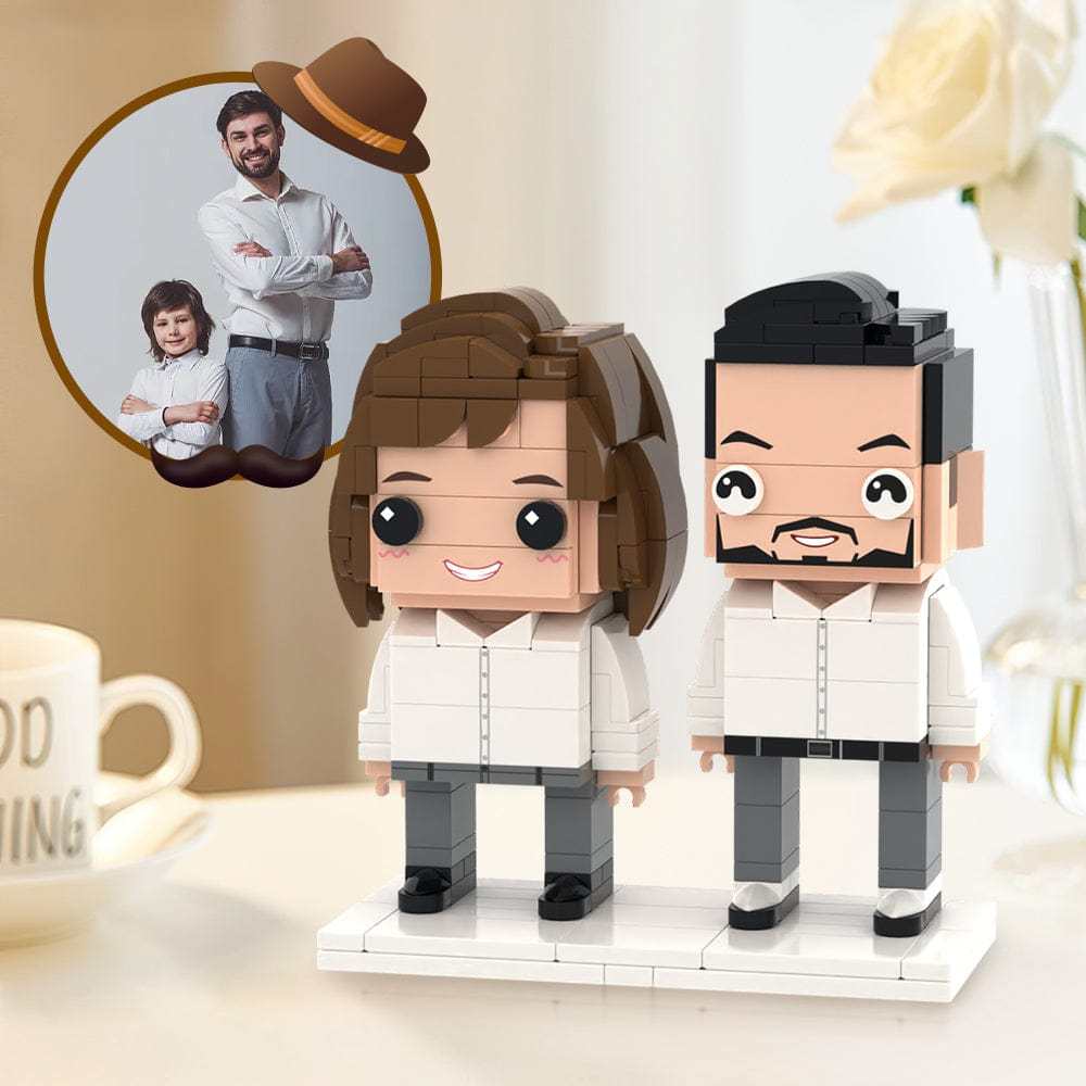 Cadeaux Surprise Pour Père, Figurines En Brique Entièrement Personnalisées Pour 2 Personnes, Jouet En Bloc De Petites Particules - votrecollierprenomfr