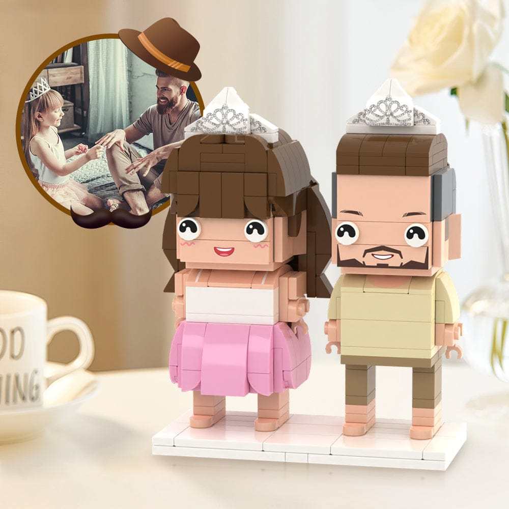 Cadeaux Pour Père, Figurines En Brique Personnalisées Pour 2 Personnes, Jouet En Bloc De Petites Particules - votrecollierprenomfr