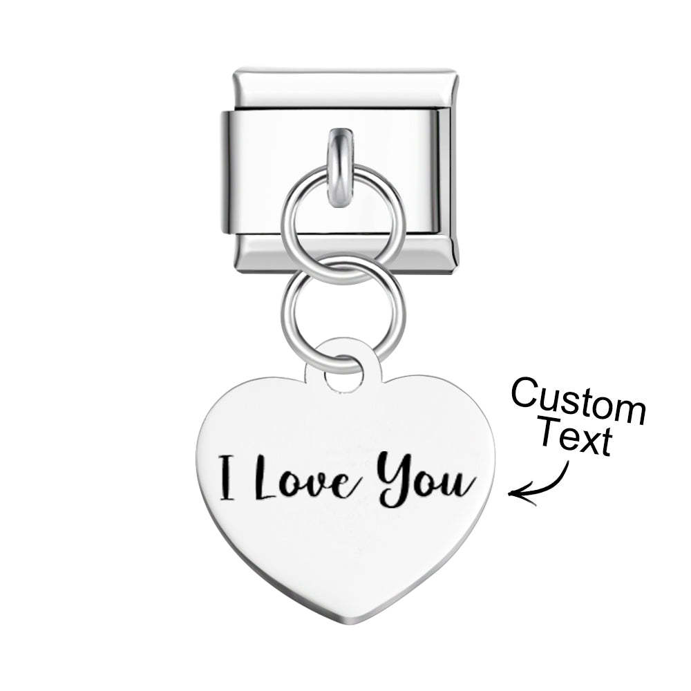 Pendentif Coeur Gravé Personnalisé, Breloque Italienne Pour Bracelets À Breloques Italiens, Lien Composable - votrecollierprenomfr