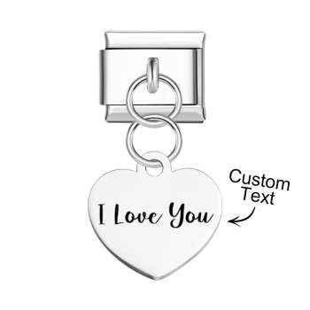 Pendentif Coeur Gravé Personnalisé, Breloque Italienne Pour Bracelets À Breloques Italiens, Lien Composable - votrecollierprenomfr