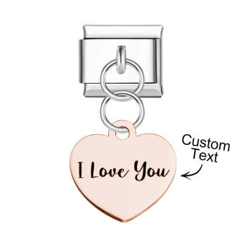 Pendentif Coeur Gravé Personnalisé, Breloque Italienne Pour Bracelets À Breloques Italiens, Lien Composable - votrecollierprenomfr