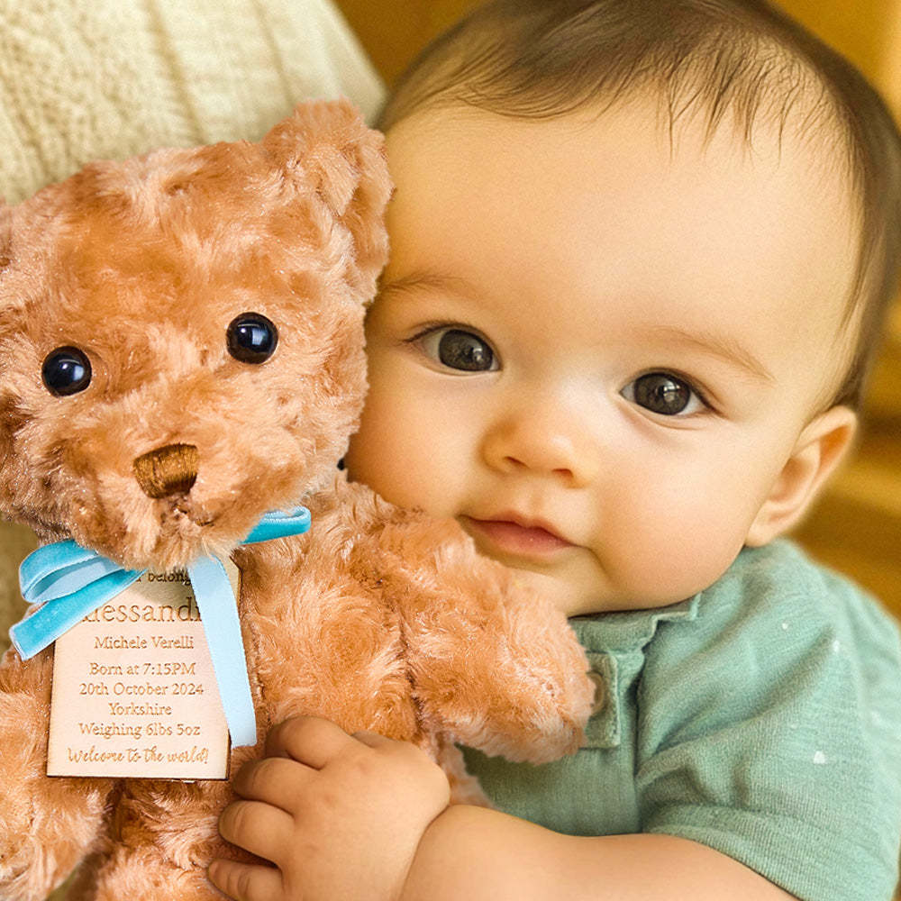 Statistiques De Naissance En Peluche D'ours Personnalisées, Cadeaux D'annonce De Naissance D'animaux En Peluche - votrecollierprenomfr