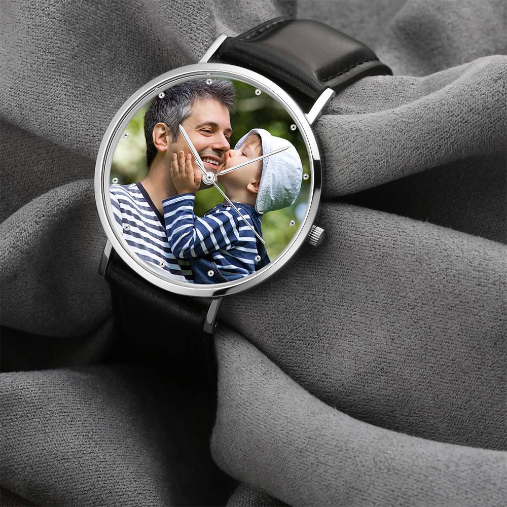 Photo Watch - Personalized Engraved Watch Black Strap Family