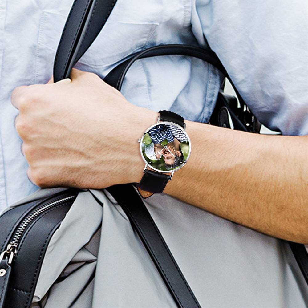 Photo Watch - Personalized Engraved Watch Black Strap Family