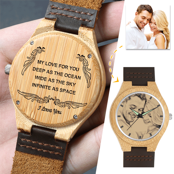 Montre photo en bois de bambou gravé pour homme personnalisé