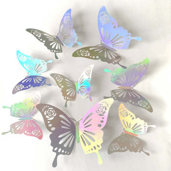 Pack D'autocollants Papillon Laser 36 Pièces 8-12 Cm - votrecollierprenomfr
