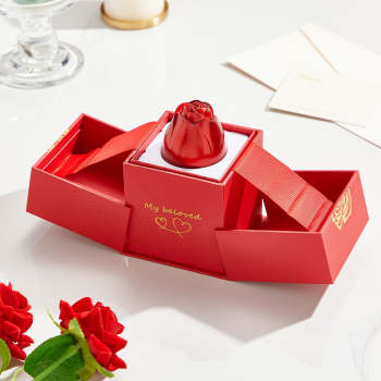 Boîte-cadeau De Collier En Forme De Rose Relevable Romantique, Boîte-cadeau De Bijoux - votrecollierprenomfr