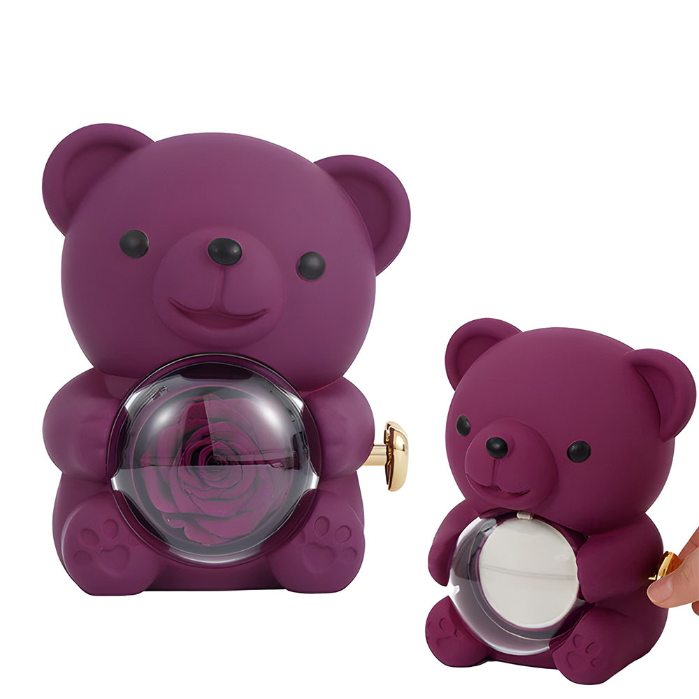 Collier Cœur Gravé Avec Véritable Rose, Coffret Cadeau Ours En Rose, Coffret Cadeau Pour Bijoux - votrecollierprenomfr