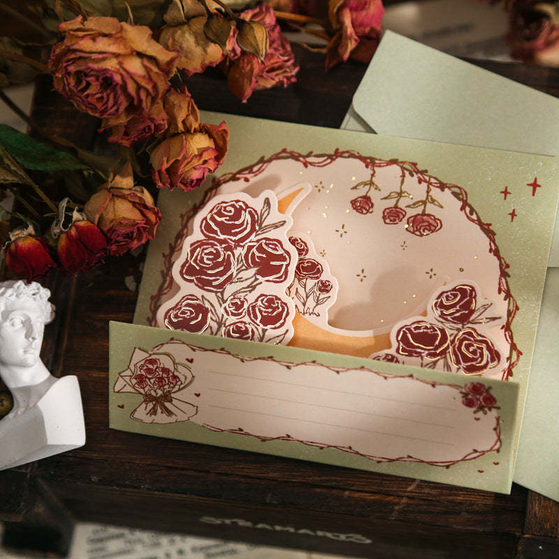 Bronzing Pop-up Carte De Voeux Rose Fleur Carte Cadeau Pour Femme - votrecollierprenomfr