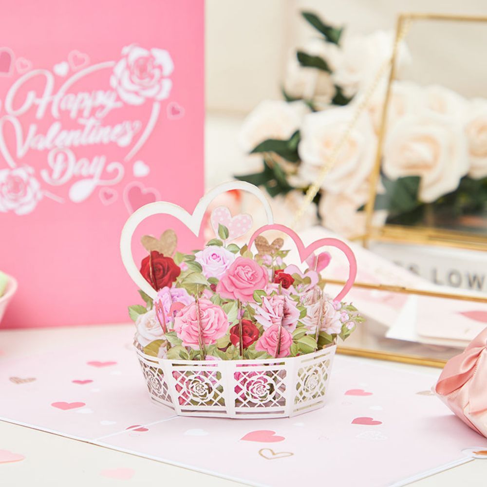 Rose Basket 3d Pop Up Carte De Vœux - votrecollierprenomfr