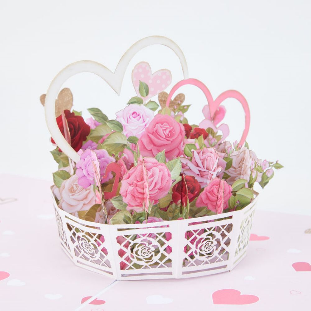 Rose Basket 3d Pop Up Carte De Vœux - votrecollierprenomfr
