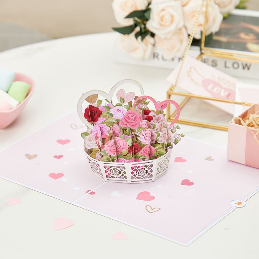 Rose Basket 3d Pop Up Carte De Vœux - votrecollierprenomfr