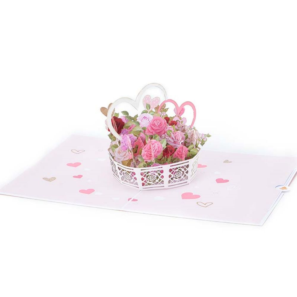 Rose Basket 3d Pop Up Carte De Vœux - votrecollierprenomfr