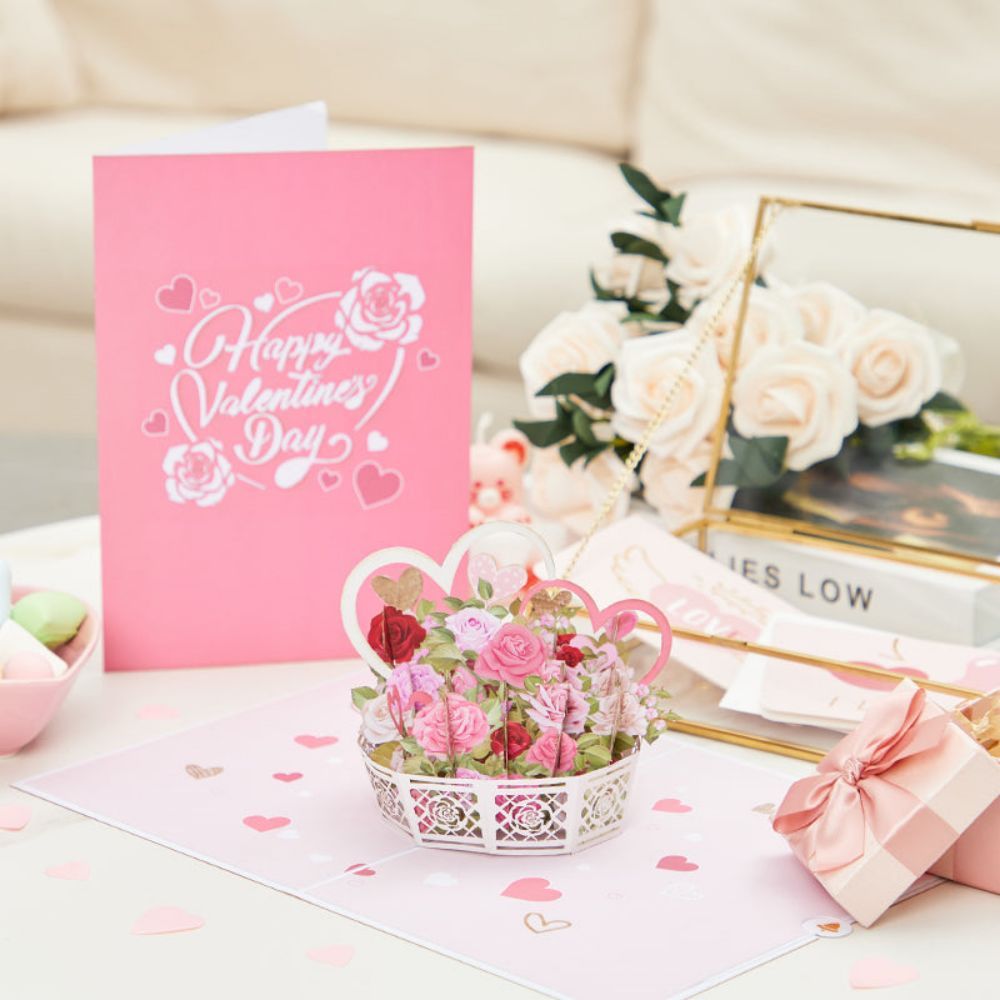 Rose Basket 3d Pop Up Carte De Vœux - votrecollierprenomfr