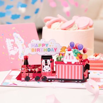 Carte De Vœux Pop-up Train D'anniversaire 3d - votrecollierprenomfr