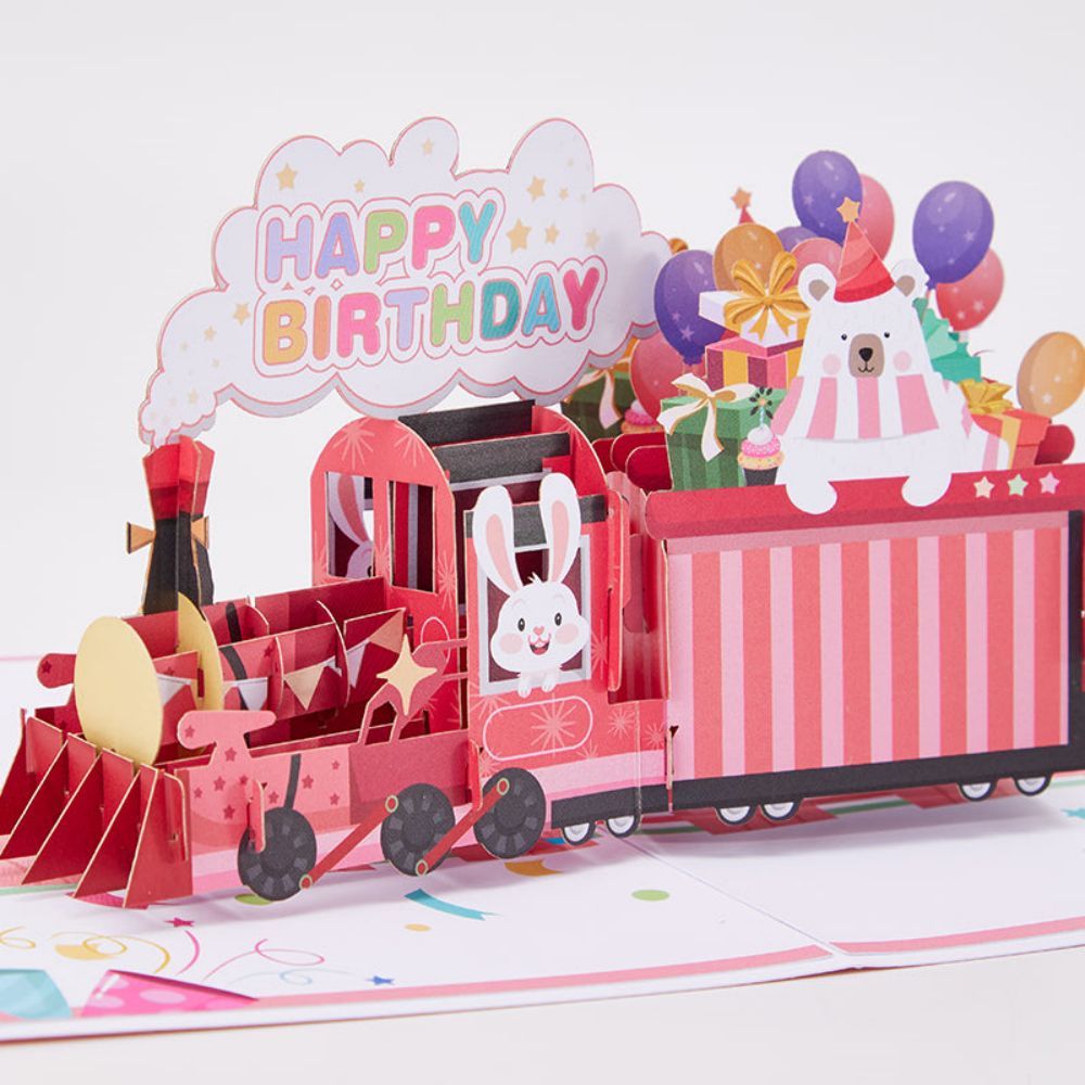 Carte De Vœux Pop-up Train D'anniversaire 3d - votrecollierprenomfr