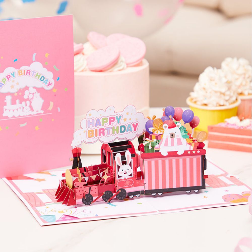 Carte De Vœux Pop-up Train D'anniversaire 3d - votrecollierprenomfr