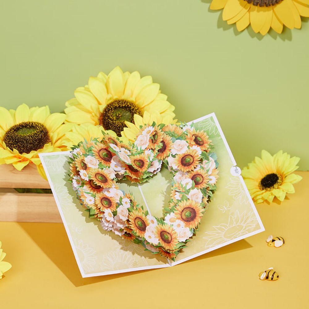 Carte De Vœux Pop-up 3d Cœur De Tournesol - votrecollierprenomfr