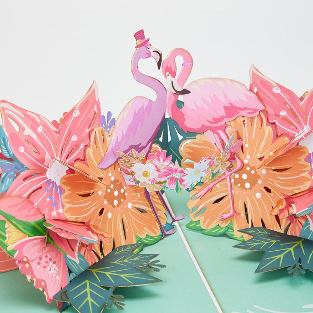 Flamingo Flowers 3d Pop Up Carte De Vœux - votrecollierprenomfr