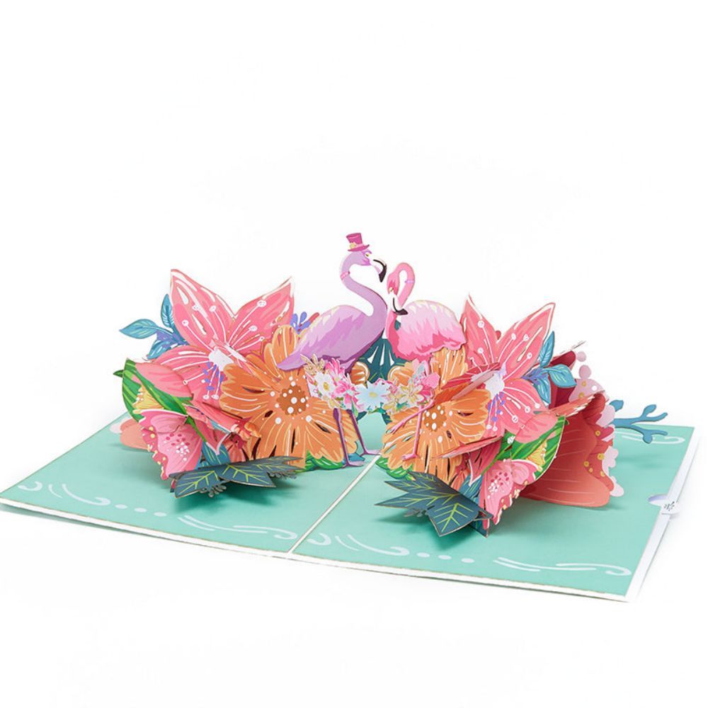 Flamingo Flowers 3d Pop Up Carte De Vœux - votrecollierprenomfr