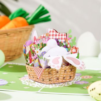 Panier De Lapin De Pâques 3d Pop Up Carte De Vœux - votrecollierprenomfr