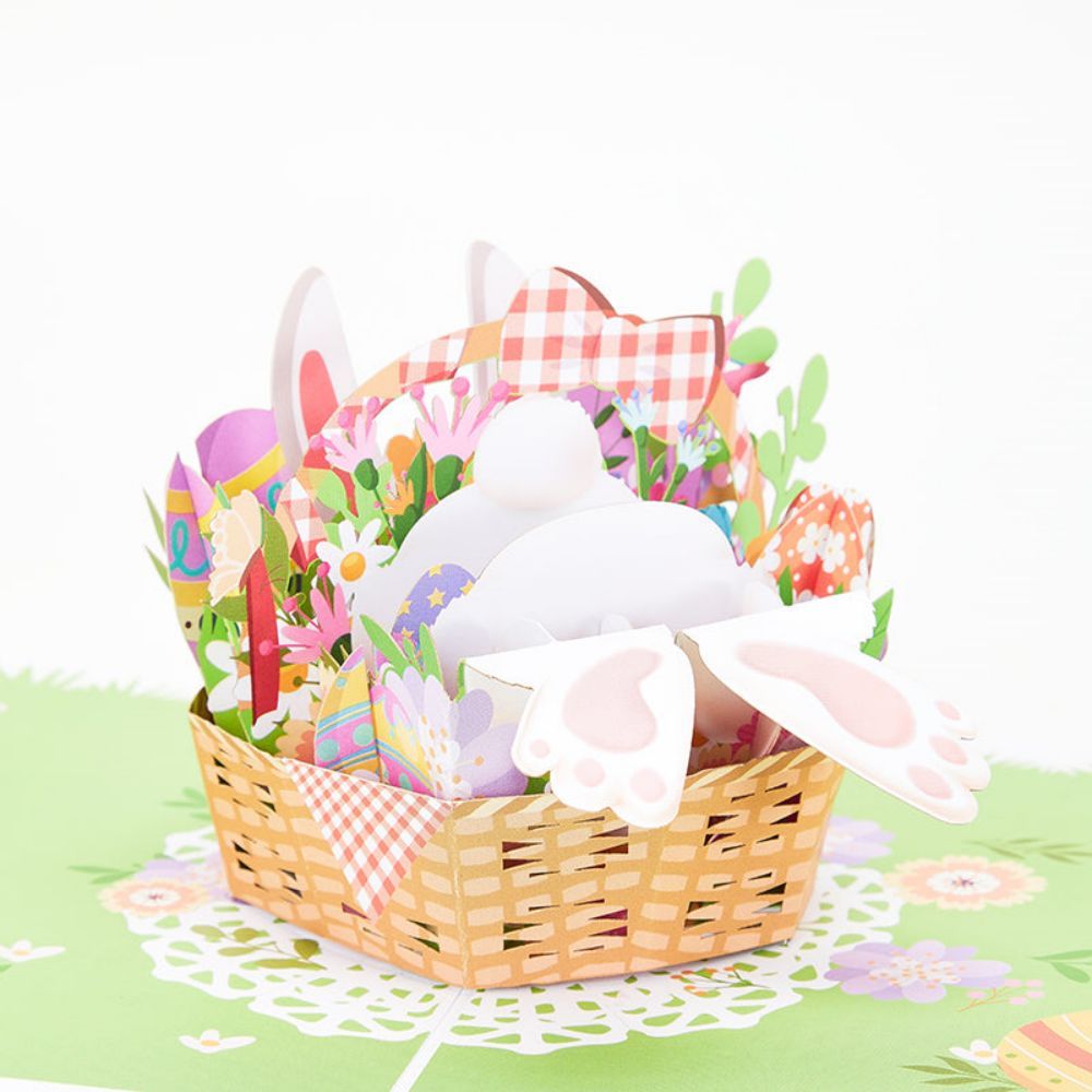 Panier De Lapin De Pâques 3d Pop Up Carte De Vœux - votrecollierprenomfr