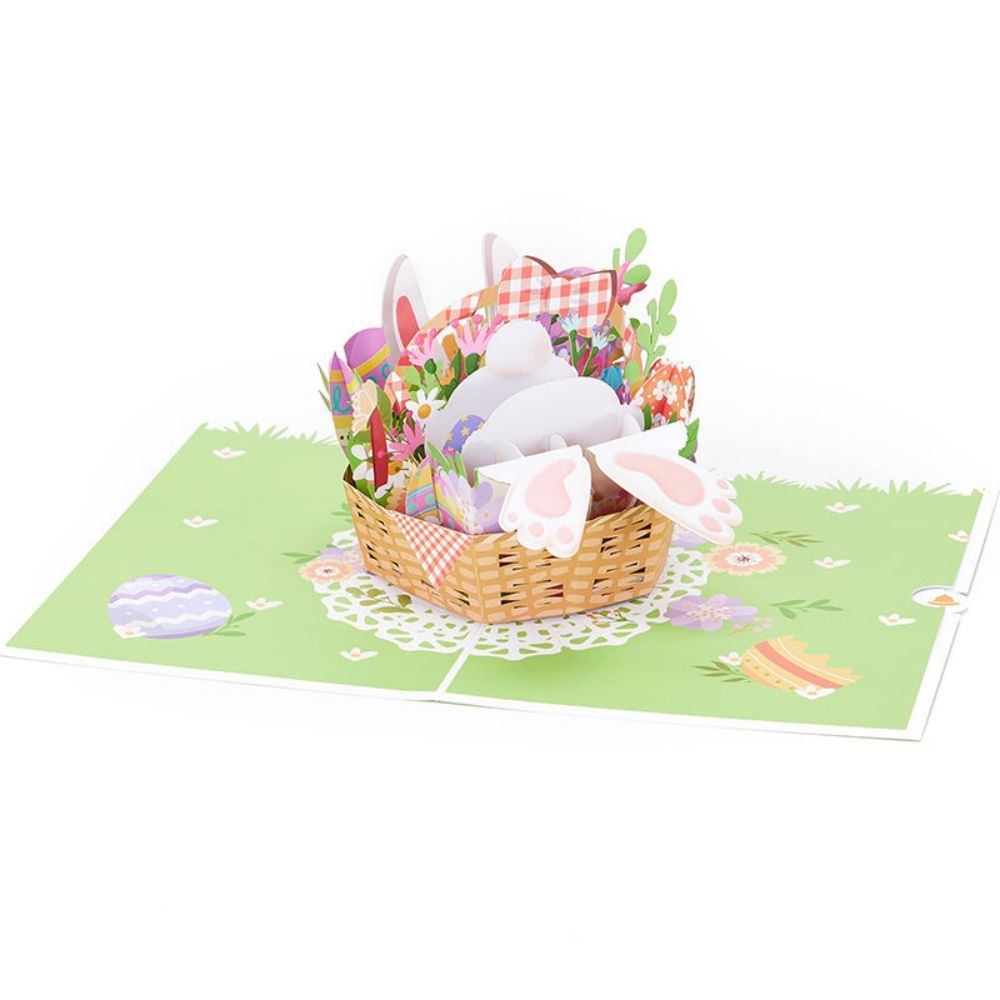 Panier De Lapin De Pâques 3d Pop Up Carte De Vœux - votrecollierprenomfr