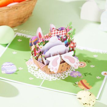 Panier De Lapin De Pâques 3d Pop Up Carte De Vœux - votrecollierprenomfr