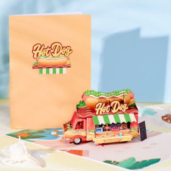 Camion De Hot-dog De Plage 3d Pop Up Carte De Vœux - votrecollierprenomfr