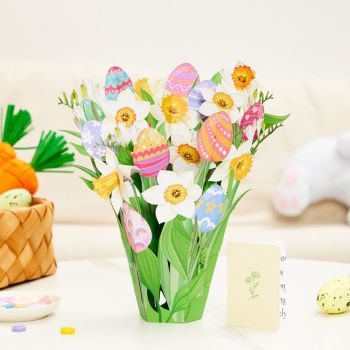 Oeuf De Pâques Bouquet De Fleurs 3d Pop Up Carte De Voeux - votrecollierprenomfr