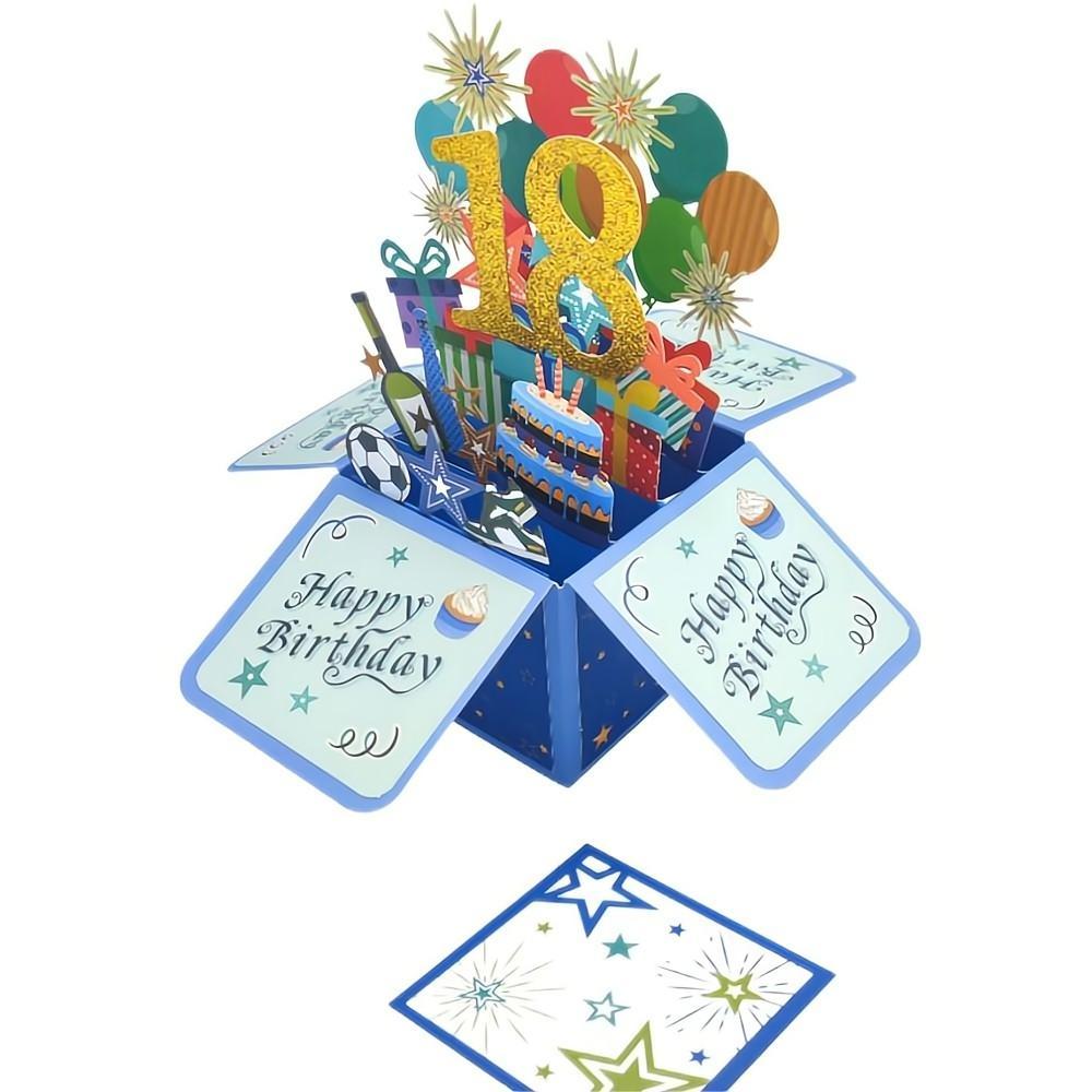 Carte De Boîte Pop-up D'anniversaire Bleue 18e Anniversaire Carte De Vœux Pop-up 3d - votrecollierprenomfr