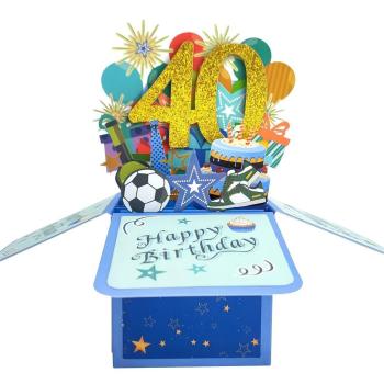 Carte De Boîte Pop-up D'anniversaire Bleue 40e Anniversaire Carte De Vœux Pop-up 3d - votrecollierprenomfr