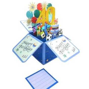 Carte De Boîte Pop-up D'anniversaire Bleue 40e Anniversaire Carte De Vœux Pop-up 3d - votrecollierprenomfr