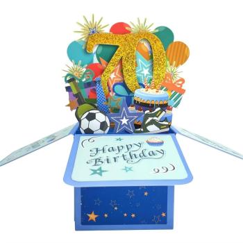Carte De Boîte Pop-up D'anniversaire Bleue 70e Anniversaire Carte De Vœux Pop-up 3d - votrecollierprenomfr
