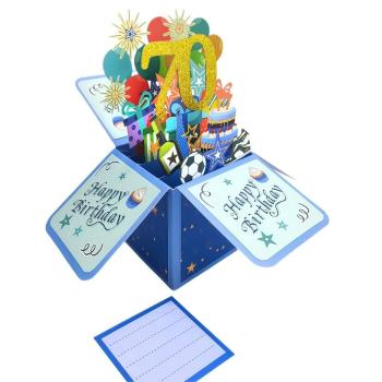 Carte De Boîte Pop-up D'anniversaire Bleue 70e Anniversaire Carte De Vœux Pop-up 3d - votrecollierprenomfr