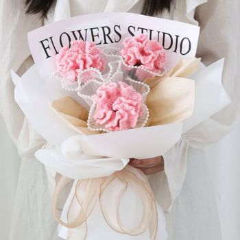 Bouquet De Fleurs Au Crochet Cadeau De Bouquet D'oeillets Tricoté À La Main Pour Elle - votrecollierprenomfr