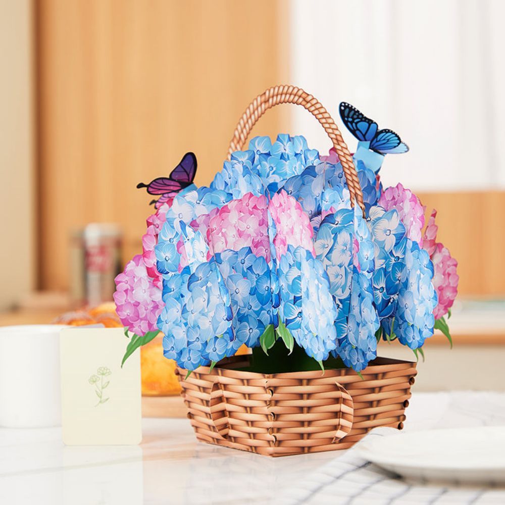 Nantucket Hortensias Flower Basket Pop Up Card Flower 3d Pop Up Carte De Vœux - votrecollierprenomfr
