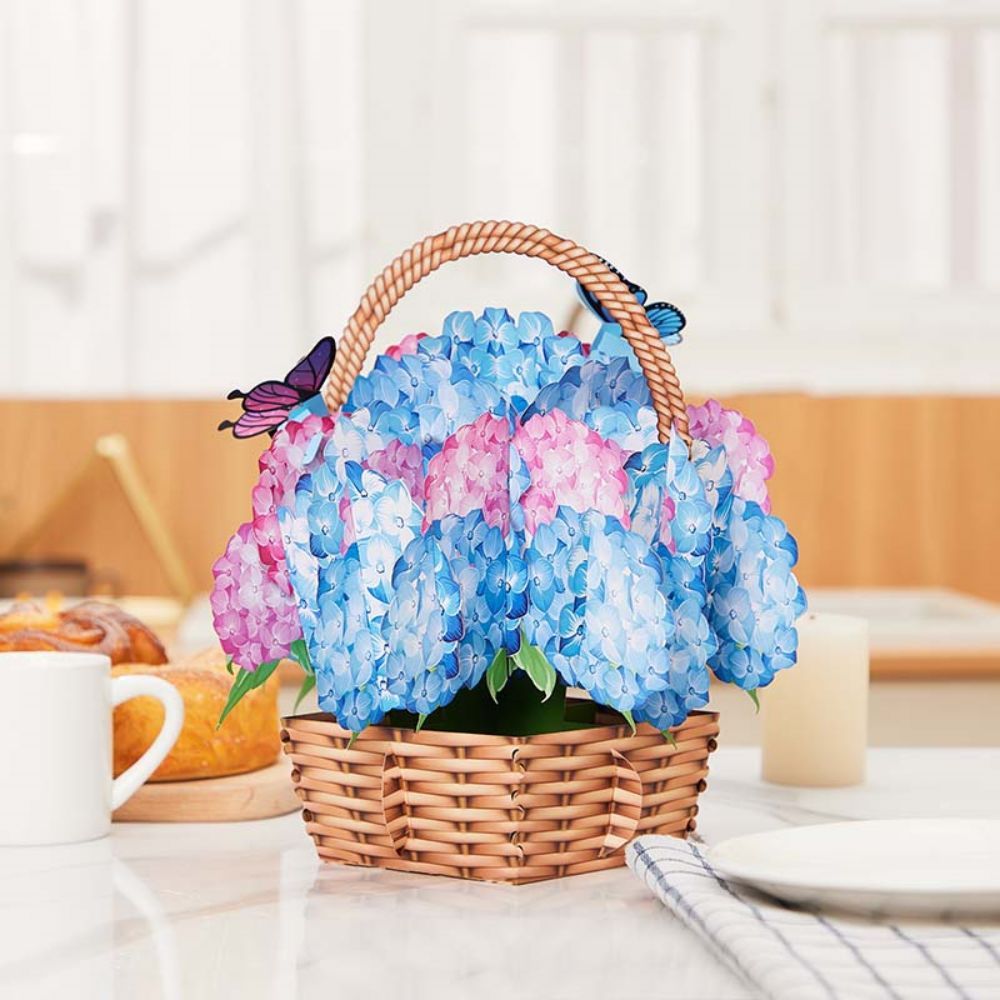 Nantucket Hortensias Flower Basket Pop Up Card Flower 3d Pop Up Carte De Vœux - votrecollierprenomfr