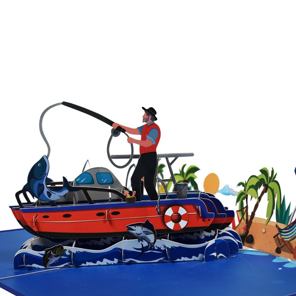 Carte De Voeux 3d Pop Up Pour La Fête Des Pères Pêche En Mer - votrecollierprenomfr
