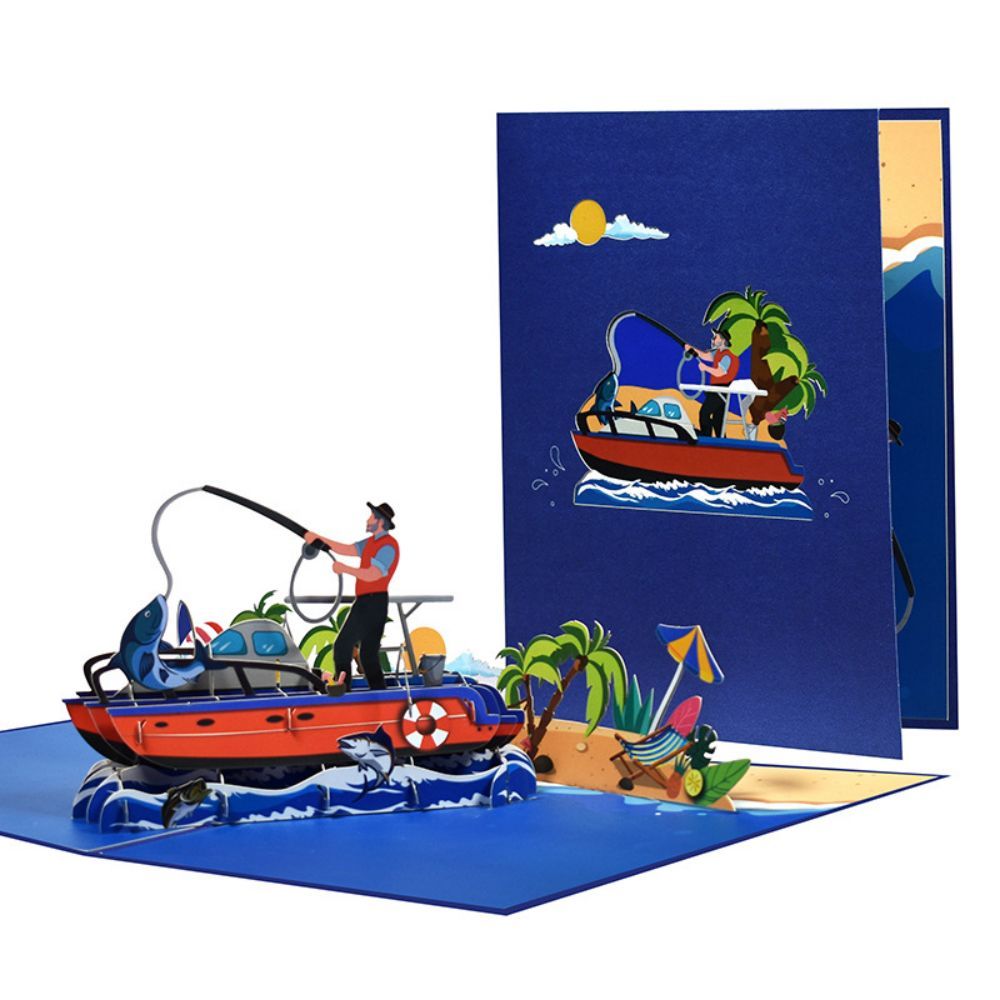 Carte De Voeux 3d Pop Up Pour La Fête Des Pères Pêche En Mer - votrecollierprenomfr