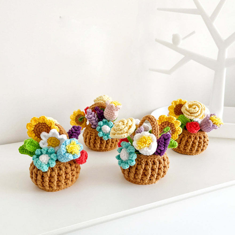 Fleurs Multicolores Crochet Plantes En Pot Terminé Tissé À La Main Tricoté Plantes En Pot Cadeau Pour Les Amoureux De L'artisanat - votrecollierprenomfr