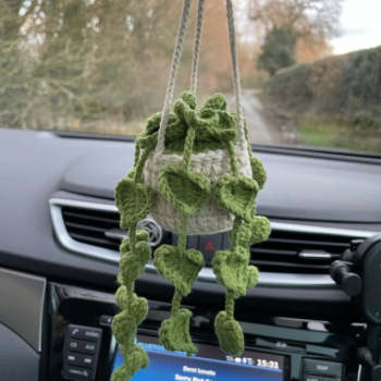 Mignon Plantes En Pot Crochet Voiture Miroir Accessoires Suspendus Cadeau Pour Amateur D'artisanat - votrecollierprenomfr
