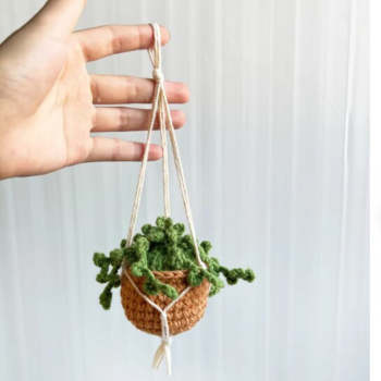 Mignon Plantes En Pot Crochet Voiture Miroir Accessoires Suspendus Cadeau Pour Amateur D'artisanat - votrecollierprenomfr