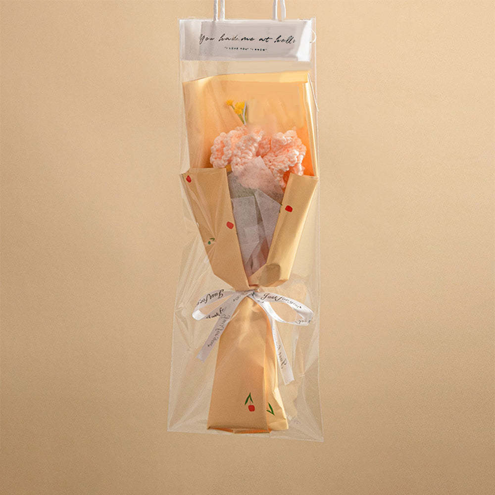 Bouquet De Fleurs Au Crochet Bouquet D'oeillets De Tulipe Tricoté À La Main Avec Cadeau De Bande Lumineuse Pour Elle - votrecollierprenomfr