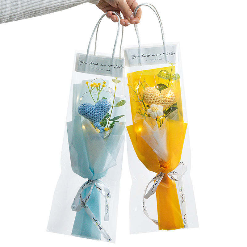 Bouquet De Fleurs Au Crochet Bouquet D'oeillets De Tulipe Tricoté À La Main Avec Cadeau De Bande Lumineuse Pour Elle - votrecollierprenomfr