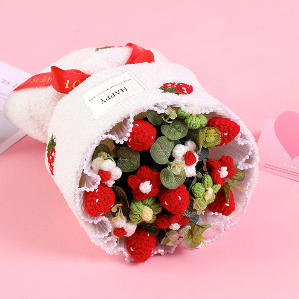 Bouquet De Fleurs Au Crochet Bouquet De Fraises Tricoté À La Main Avec Cadeau De Bande Lumineuse Pour Les Amoureux - votrecollierprenomfr